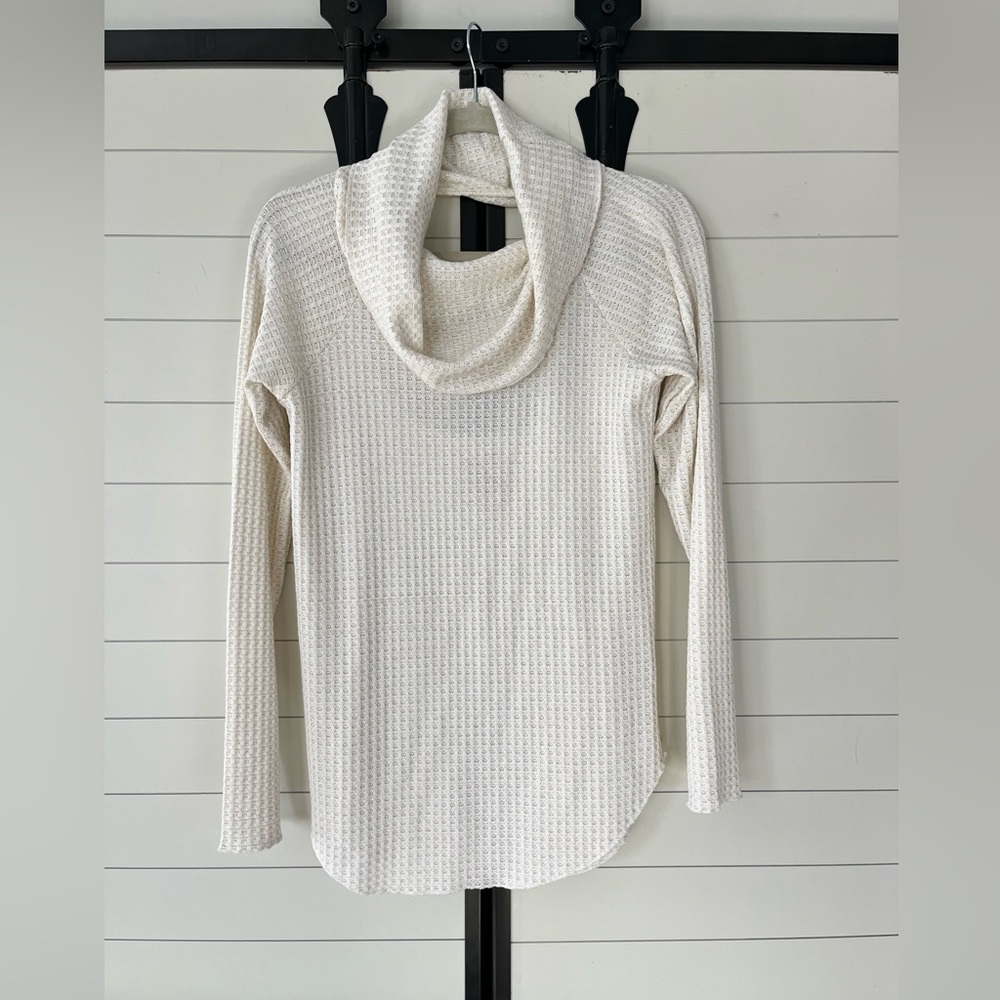 Chaser Cream Textured Cowl Neck Sweater Open Back Waffle Knit Medium